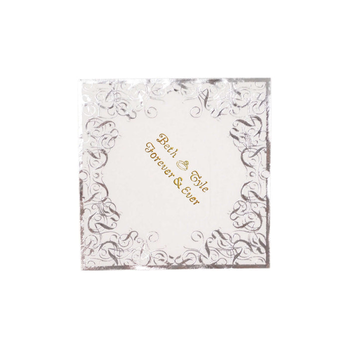 Elegant wedding invitation with decorative silver border and "Forever & Ever" text.