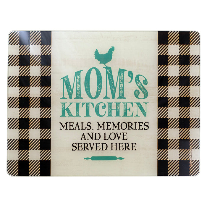 12" x 16" Mom's Kitchen "Meals, Memories, and Love Served Here" Tempered Glass Cutting Board