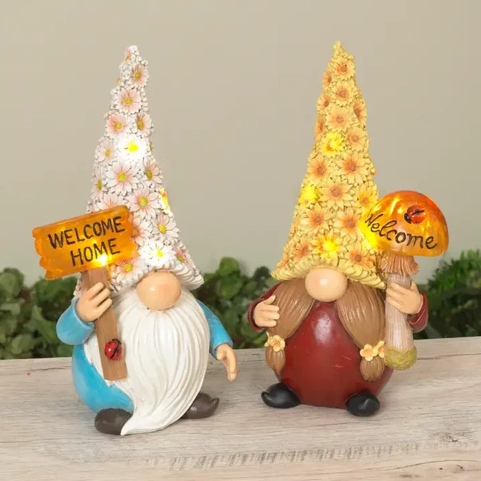 12.4"H Solar Lighted Resin Spring Gnome