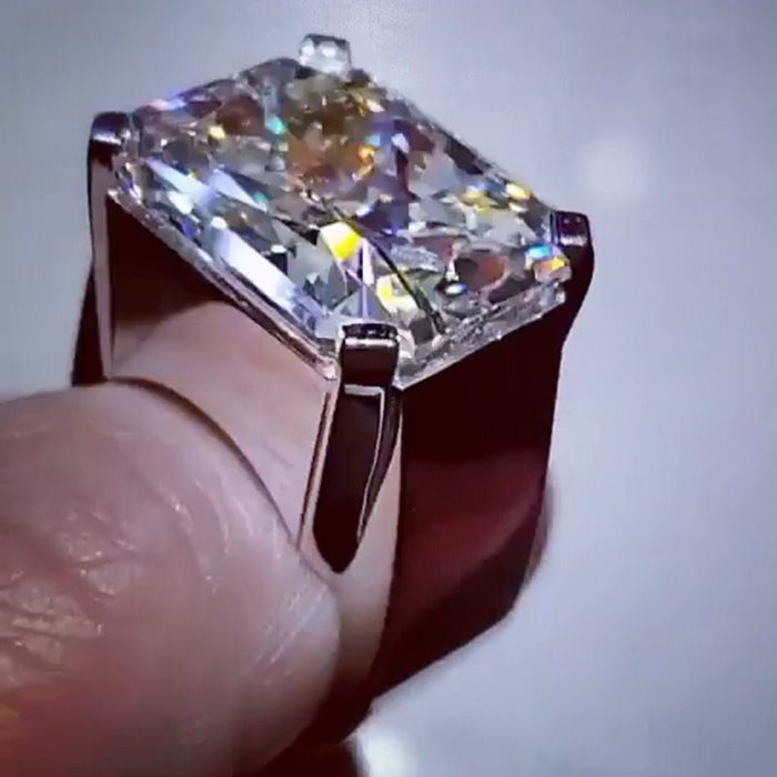 12ct Radiant Cut White Sapphire Handmade Sterling Silver Men's Ring