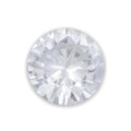 A round cut white sapphire against a white background