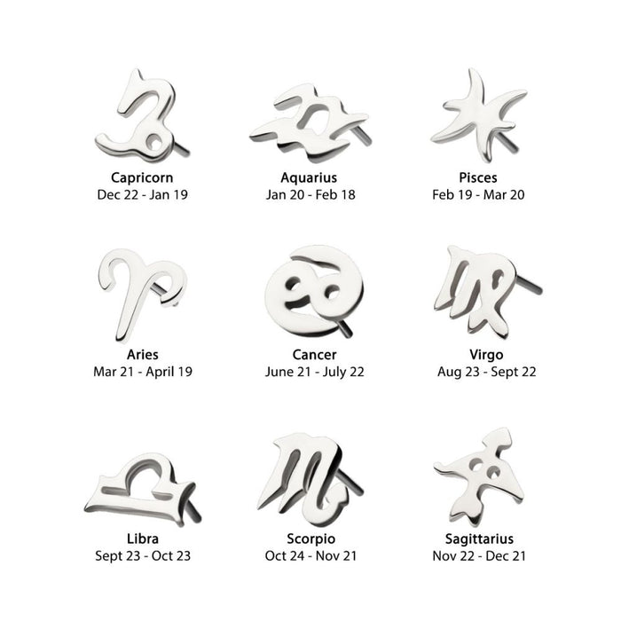 Invictus 14Kt White Gold Threadless Zodiac Sign Tops