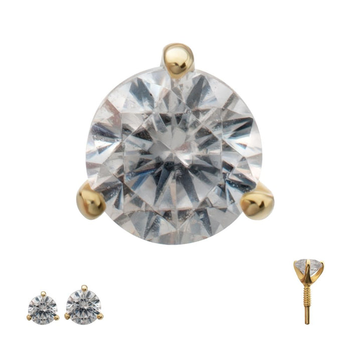 Invictus 14Kt Yellow Gold M0.8 Internally Threaded 3-Prong Round Gem Top
