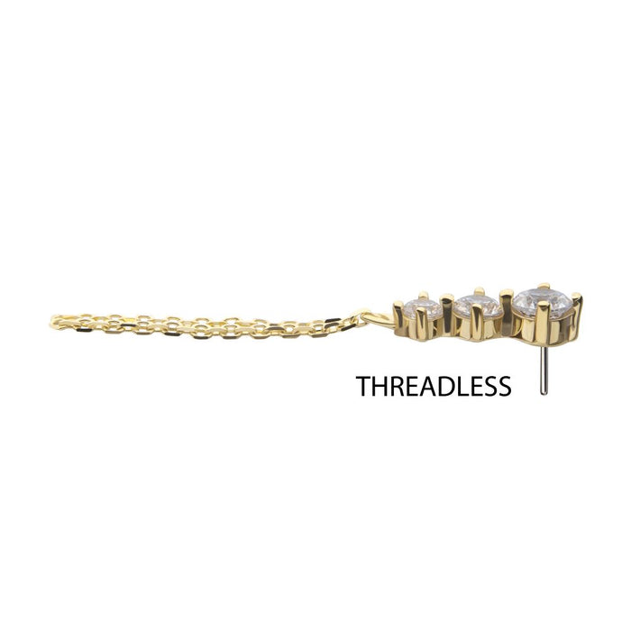 Invictus 14Kt Yellow Gold Threadless 3-Graduated Round Gem with 2-Chain Dangle Top