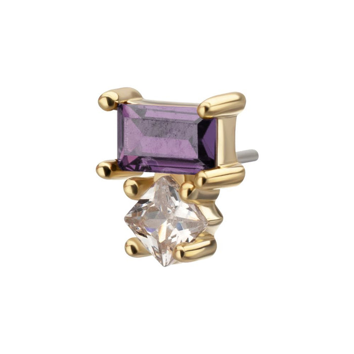 Invictus 14Kt Yellow Gold Threadless Baguette & Square Prong Set Multi-Gem Top