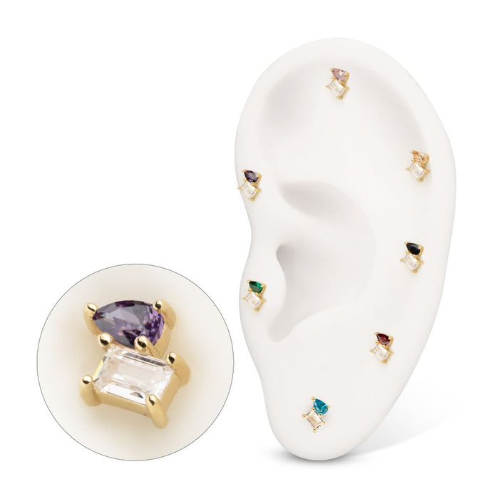 Invictus 14Kt Yellow Gold Threadless Baguette & Teardrop Prong Set Multi-Gem Top