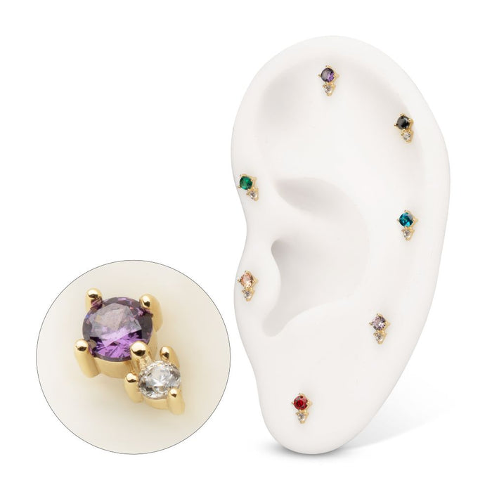 Invictus 14Kt Yellow Gold Threadless Double Round Prong Set Multi-Gem Top