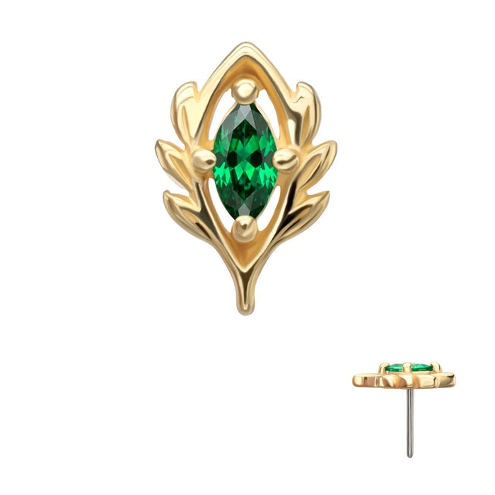 Invictus 14KT Yellow Gold Threadless Low Profile 4-Prong Marquise Gem "Emerald Vine" Top