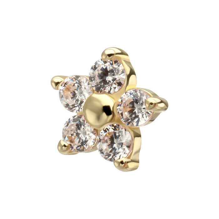 Invictus 14Kt Yellow Gold Threadless Low Profile 5-Petal Prong Set Gem Flower Top