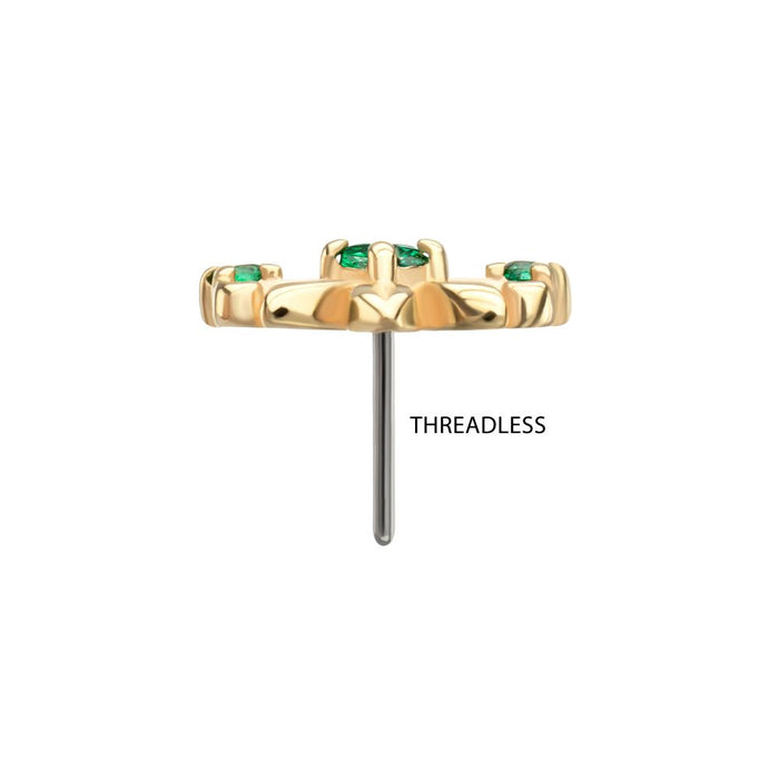 Invictus 14KT Yellow Gold Threadless Low Profile Prong Set Gem "Emerald Blossom" Top