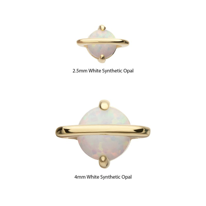 Invictus 14kt Yellow Gold Threadless Planet Top with Prong Set White Opal