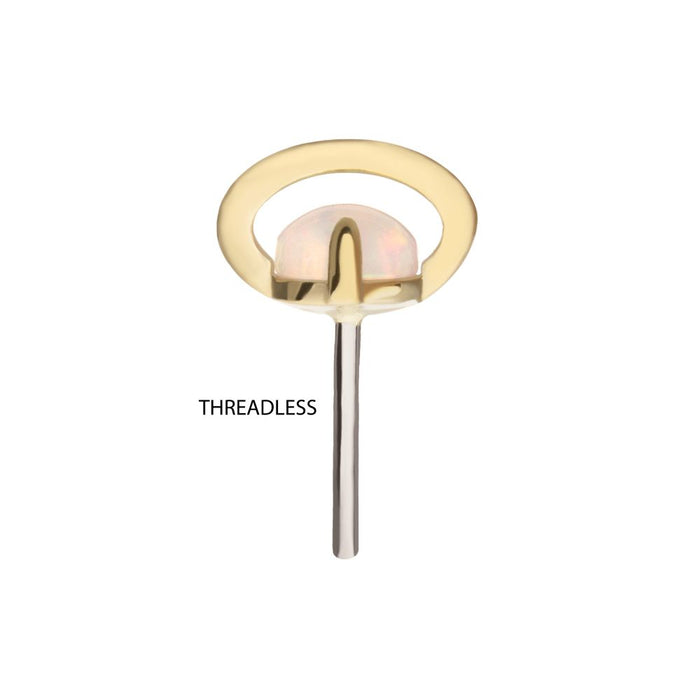 Invictus 14kt Yellow Gold Threadless Planet Top with Prong Set White Opal