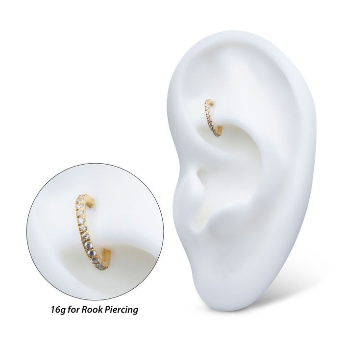 Invictus 16g 24Kt Gold PVD Titanium Oval Shape with CNC Set Full Clear CZ Hinged Segment Clicker (for Rook Piercing)