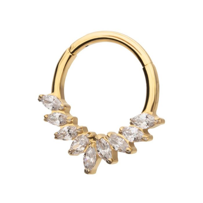 Invictus 24Kt Gold PVD Titanium 9 Gem Marquise Cluster Front Facing Hinged Segment Clicker