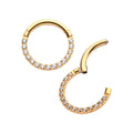 Invictus 24KT Gold PVD Titanium CNC Set Clear CZ Eternity Front Facing Hinged Segment Clicker