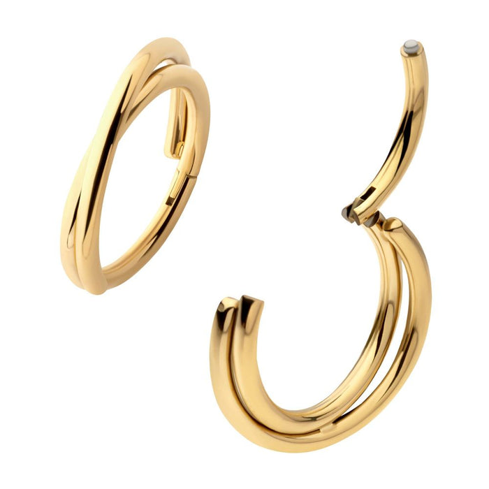 Invictus 24Kt Gold PVD Titanium Double Hoop Side Facing Hinged Segment Clicker