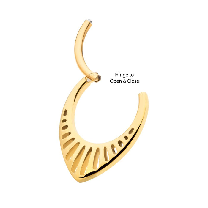 Invictus 24Kt Gold PVD Titanium Linear Outline Teardrop Shape Front Facing Hinged Segment Clicker