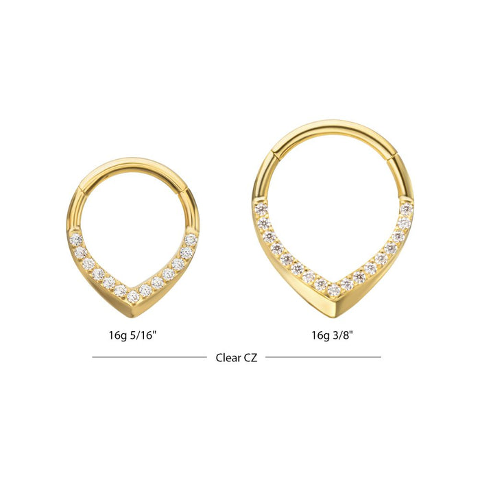 Invictus 24Kt Gold PVD Titanium Pave Gem V-Shape Front Facing Hinged Segment Clicker