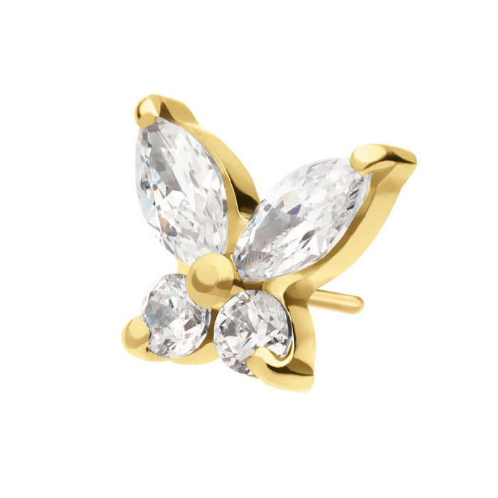 Invictus 24Kt Gold PVD Titanium Threadless Prong Set Marquise & Round CZ Butterfly Top