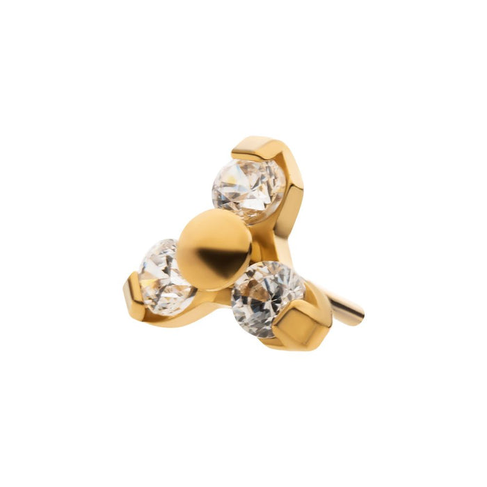 Invictus 24Kt Gold PVD Titanium Threadless Pronged Round CZ Trinity Top