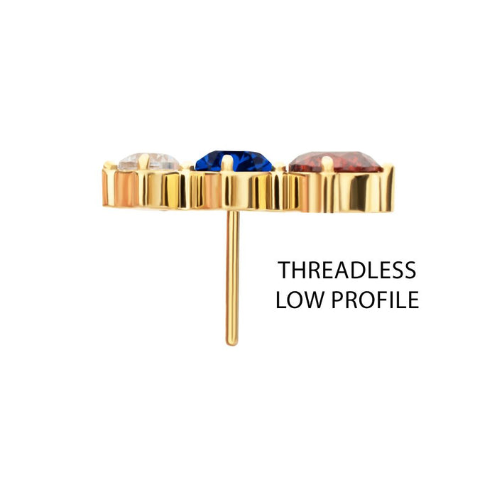 Invictus 24Kt Gold PVD Titanium Threadless Triple Cluster Prong Set Gem Top