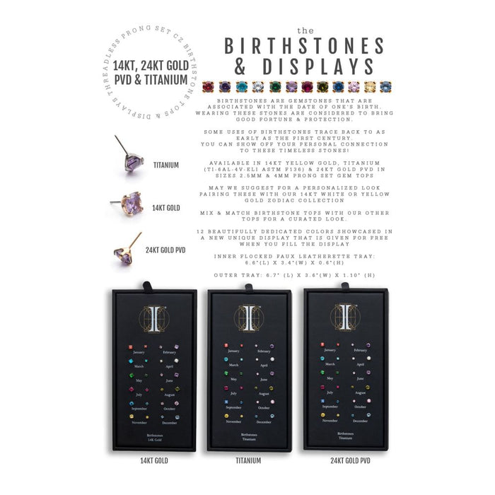 Invictus 24Kt Gold PVD Titanium Threadless with Prong Set Birthstone Top