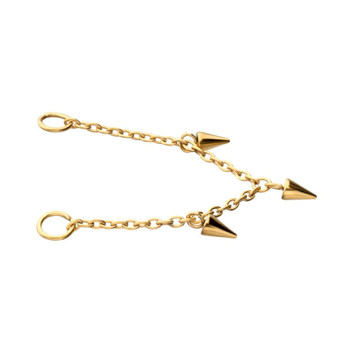 Invictus 24Kt Gold PVD Titanium Triple Spike Rolo Chain Dangle