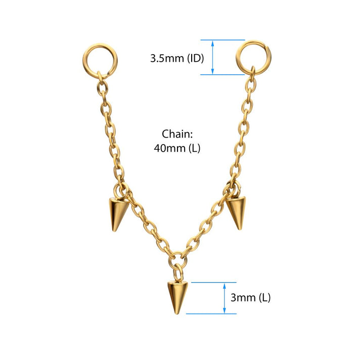 Invictus 24Kt Gold PVD Titanium Triple Spike Rolo Chain Dangle