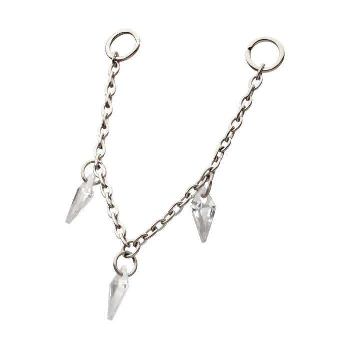 Invictus Platinum PVD Titanium Triple Kite Floating CZ Gem Rolo Chain Dangle