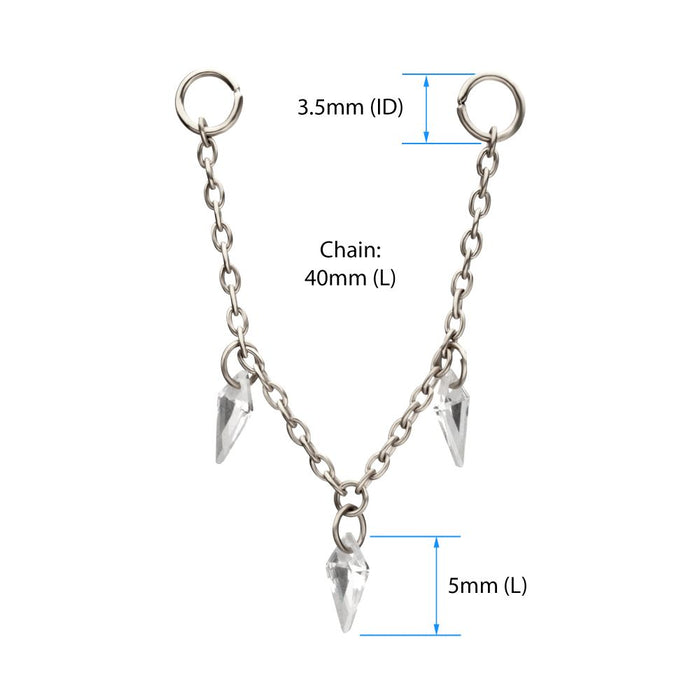 Invictus Platinum PVD Titanium Triple Kite Floating CZ Gem Rolo Chain Dangle