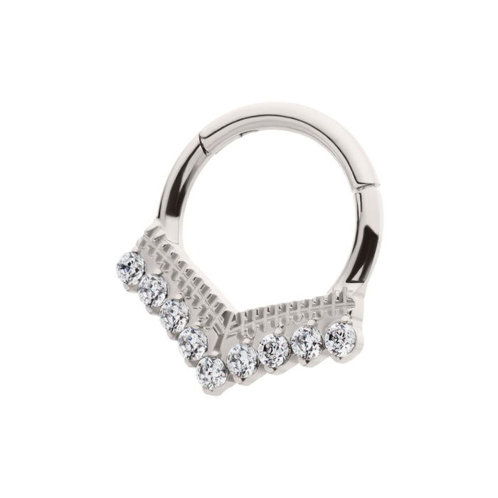 Invictus Titanium 9 Cluster Prong Set Round CZ Chevron Front Facing Hinged Segment Clicker