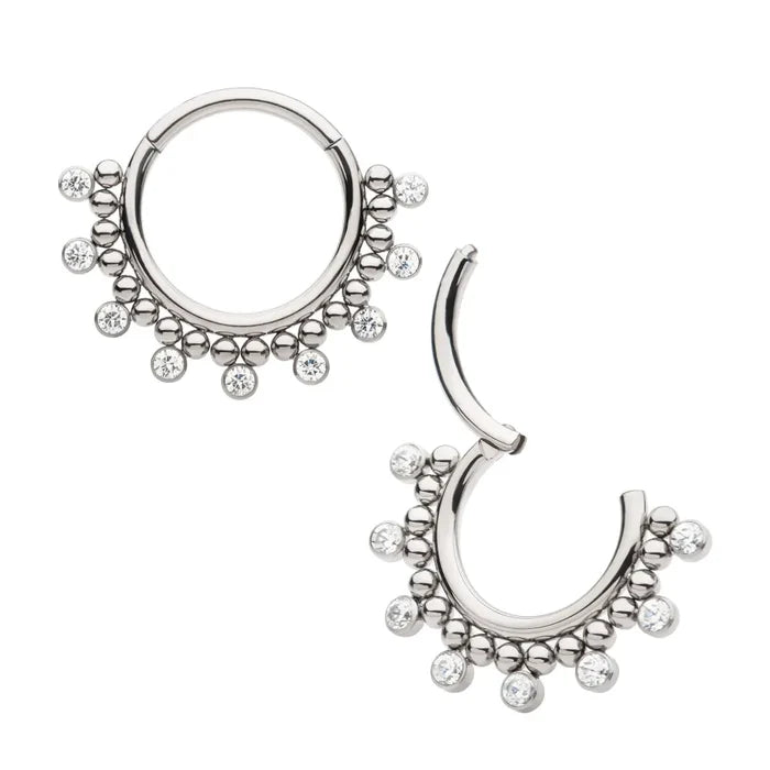 Invictus Titanium Clustered Beads with 7 Bezel Round CZ Front Facing Hinged Segment Clicker