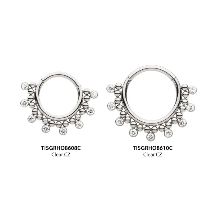 Invictus Titanium Clustered Beads with 7 Bezel Round CZ Front Facing Hinged Segment Clicker