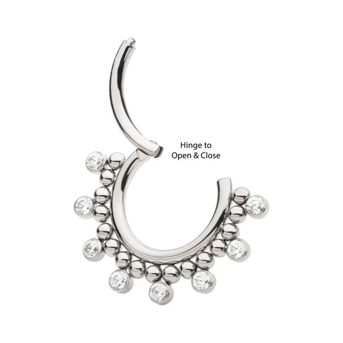 Invictus Titanium Clustered Beads with 7 Bezel Round CZ Front Facing Hinged Segment Clicker