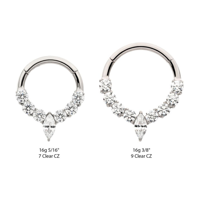 Invictus Titanium Clustered Prong Set Round CZ with Center Marquise CZ Front Facing Hinged Segment Clicker