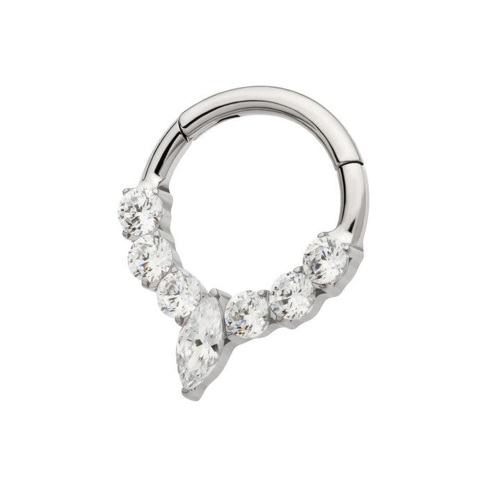 Invictus Titanium Clustered Prong Set Round CZ with Center Marquise CZ Front Facing Hinged Segment Clicker
