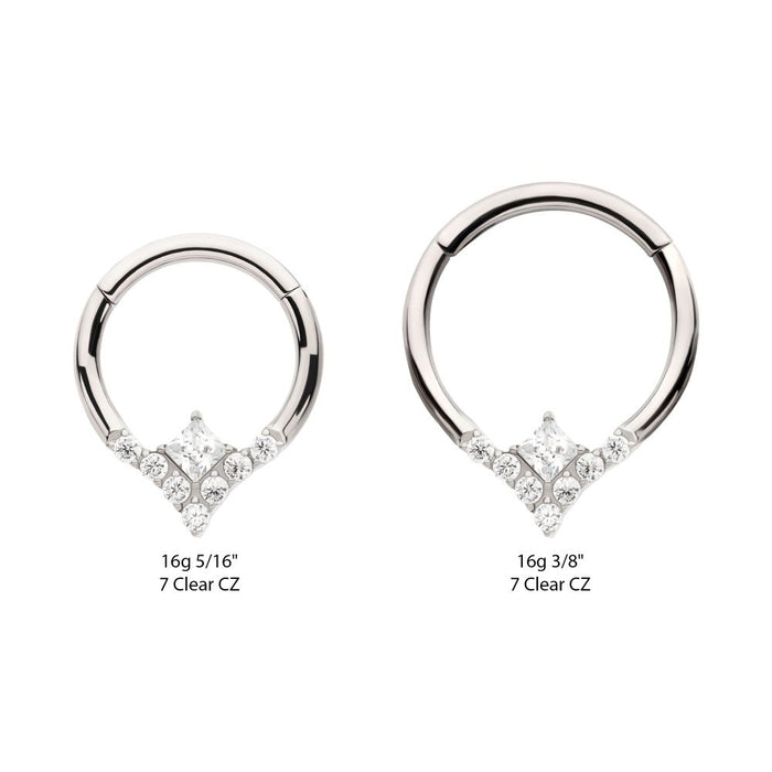 Invictus Titanium Clustered Prong Set Round CZ with Center Princess Gem Front Facing Hinged Segment Clicker