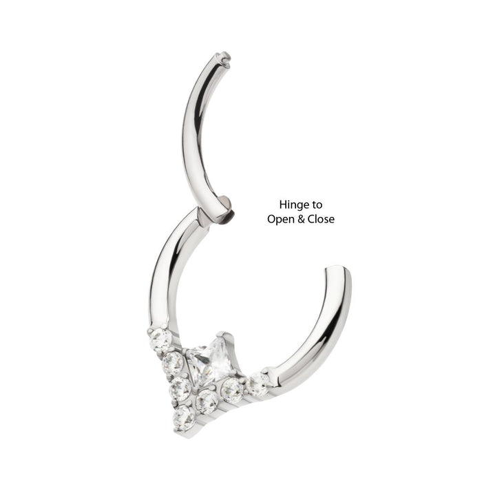 Invictus Titanium Clustered Prong Set Round CZ with Center Princess Gem Front Facing Hinged Segment Clicker