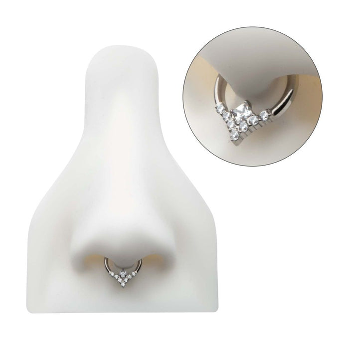 Invictus Titanium Clustered Prong Set Round CZ with Center Princess Gem Front Facing Hinged Segment Clicker