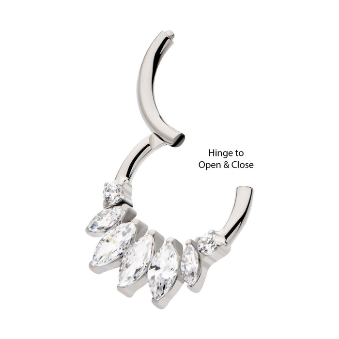Invictus Titanium Clustered Prong Set Round & Marquise CZ Front Facing Hinged Segment Clicker