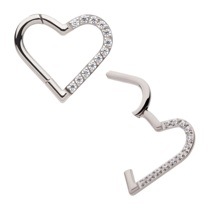 Invictus Titanium CNC Set Gem Heart Front Facing Hinged Segment Clicker (For Left Ear)