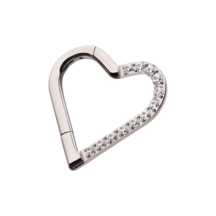 Invictus Titanium CNC Set Gem Heart Front Facing Hinged Segment Clicker (For Left Ear)