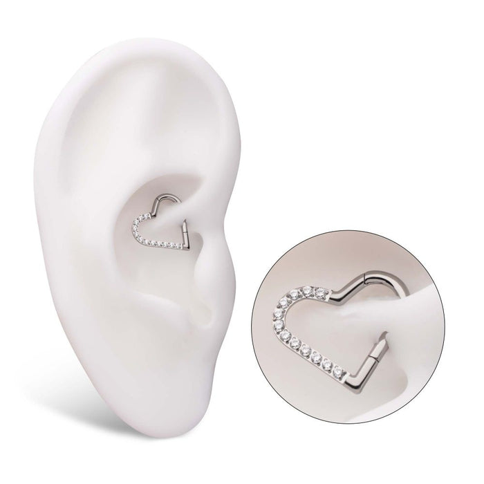 Invictus Titanium CNC Set Gem Heart Front Facing Hinged Segment Clicker (For Right Ear)