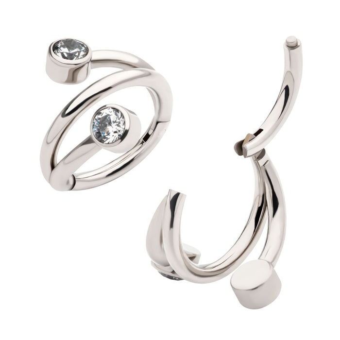 Invictus Titanium Double Ended Twist Side Facing Hinged Segment Clicker with Bezel Set Clear CZ