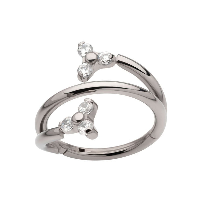 Invictus Titanium Double Ended Twist Side Facing Hinged Segment Clicker with Pronged Trinity CZ