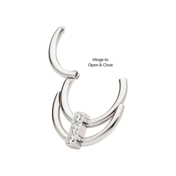 Invictus Titanium Double Hoop with 3-Cluster CZ Front Facing Hinged Segment Clicker