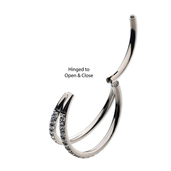 Invictus Titanium Double Hoop with CNC Set 1mm Eternity Gem Side Facing Hinged Segment Clicker