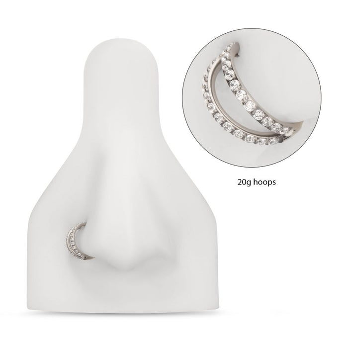 Invictus Titanium Double Hoop with CNC Set 1mm Eternity Gem Side Facing Hinged Segment Clicker