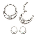 Invictus Titanium Double Hoop with Round Bezel Set Gem/Opal Front Facing Hinged Segment Clicker