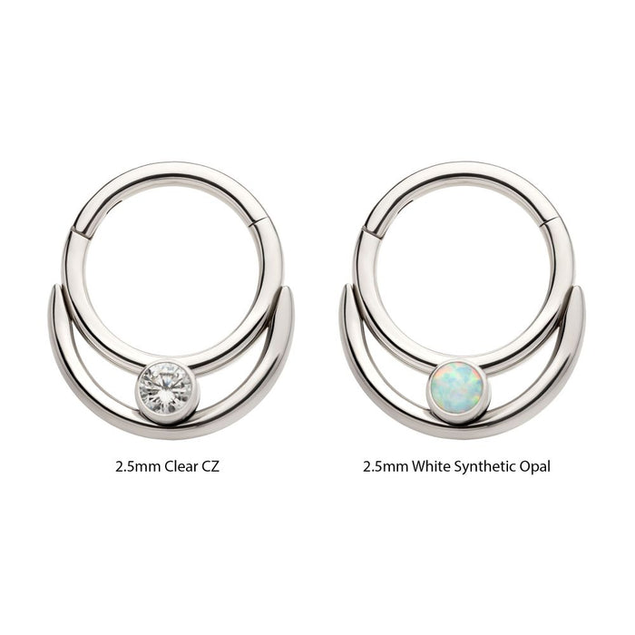 Invictus Titanium Double Hoop with Round Bezel Set Gem/Opal Front Facing Hinged Segment Clicker